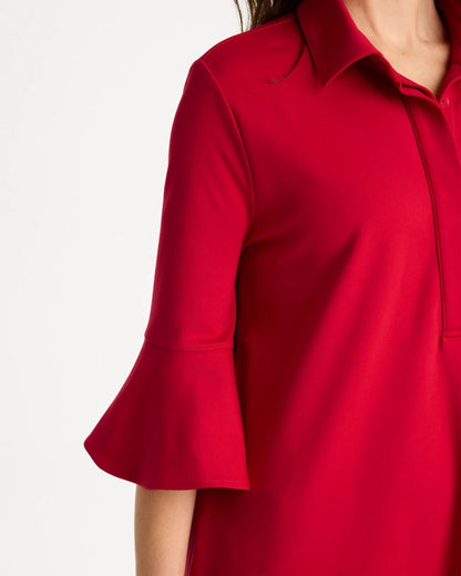 Chico's Ponte Knit Flounce Sleeve Dress Cherry Lush