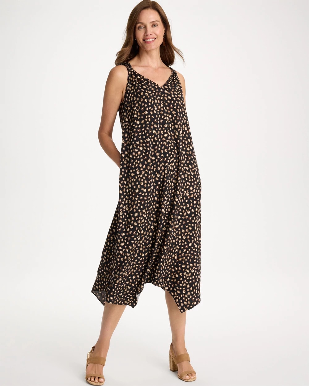 Chico's Rayon-Silk Asymmetrical Hem Dress Black