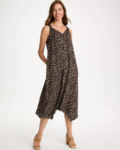 Chico's Rayon-Silk Asymmetrical Hem Dress Black