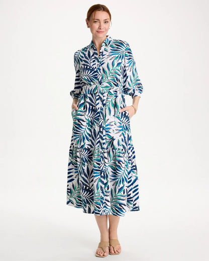 Chico's Palm Cotton-Rayon Slub Shirtdress Passport Blue