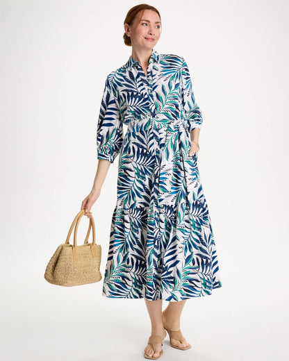 Chico's Palm Cotton-Rayon Slub Shirtdress Passport Blue