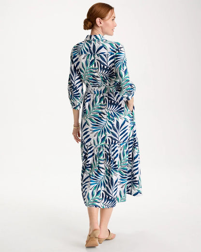 Chico's Palm Cotton-Rayon Slub Shirtdress Passport Blue