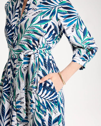Chico's Palm Cotton-Rayon Slub Shirtdress Passport Blue