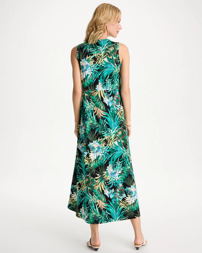 Chico's Palm Printed Knit Maxi Dress Topanga Green