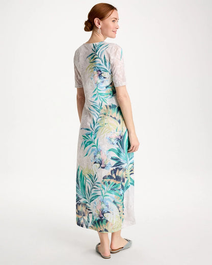 Chico's Jersey Knit Tropical Maxi Dress Alabaster