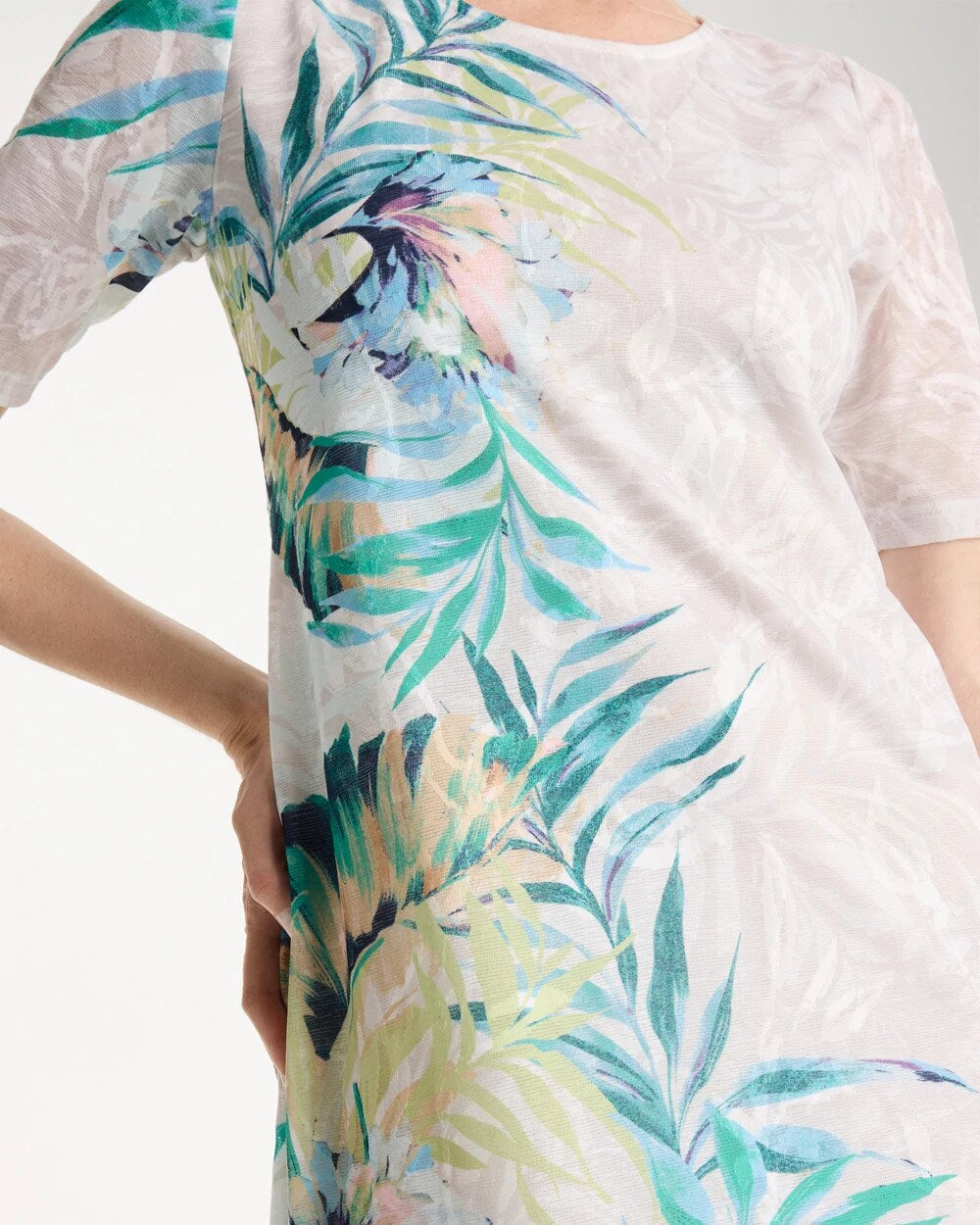 Chico's Jersey Knit Tropical Maxi Dress Alabaster