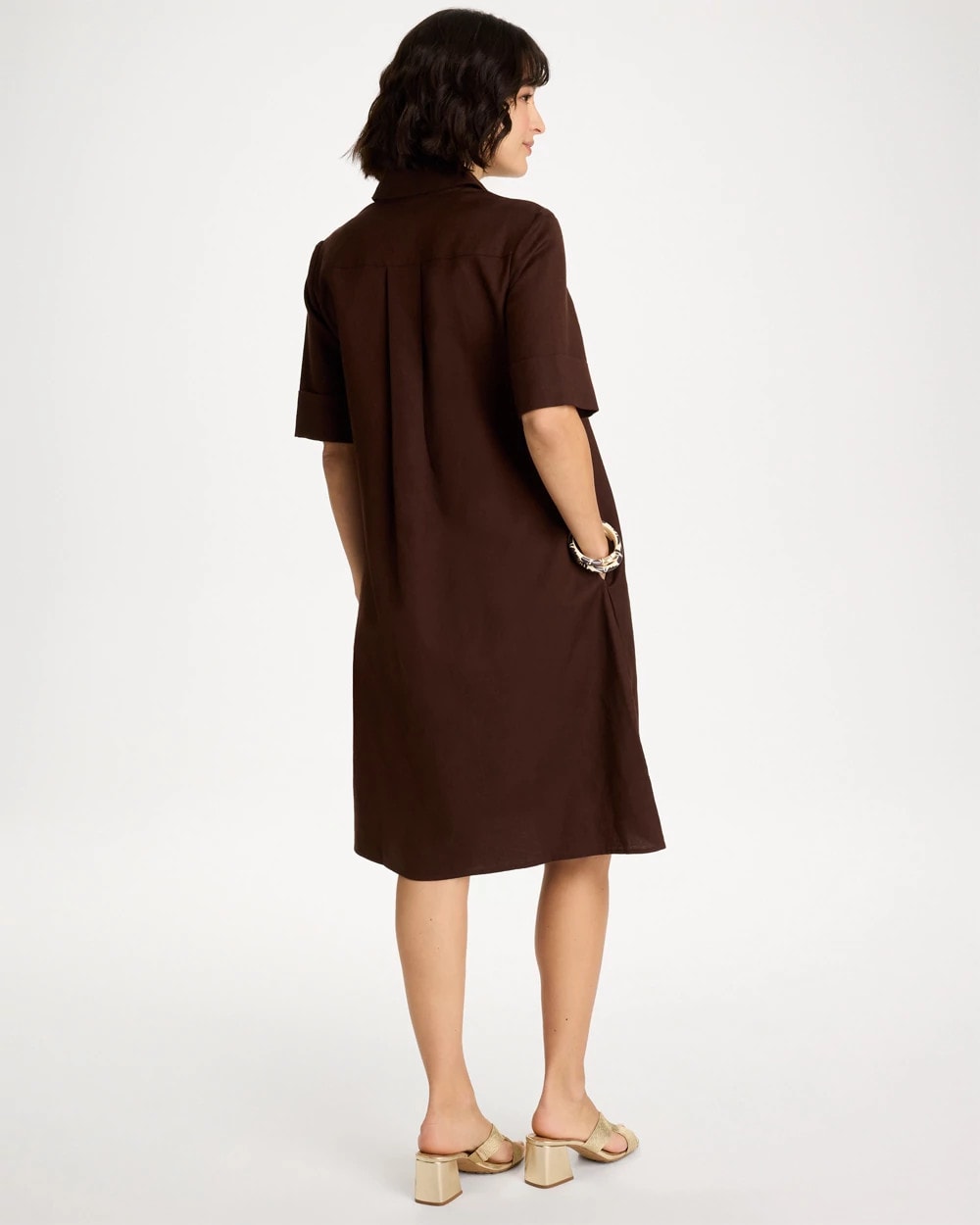 Chico's Embellished Linen Popover Dress Deep Brown