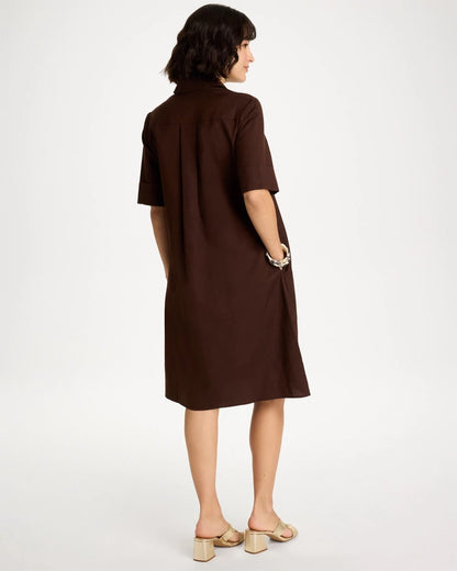 Chico's Embellished Linen Popover Dress Deep Brown