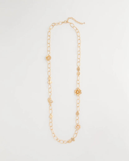 Chico's Flower Long Single-Strand Necklace Gold