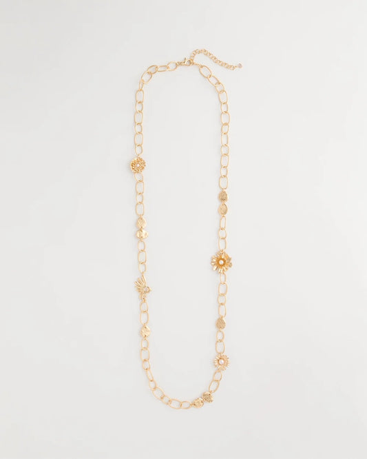 Chico's Flower Long Single-Strand Necklace Gold