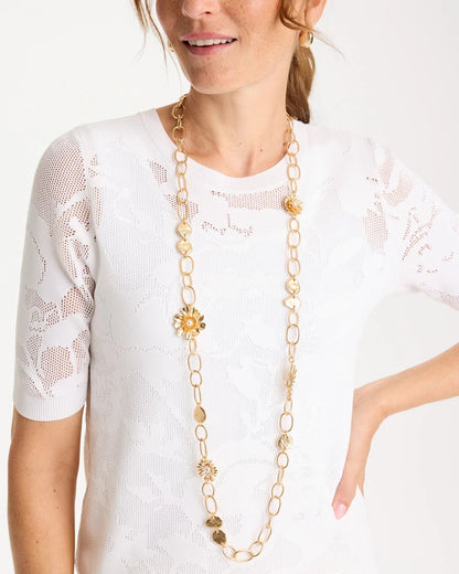 Chico's Flower Long Single-Strand Necklace Gold