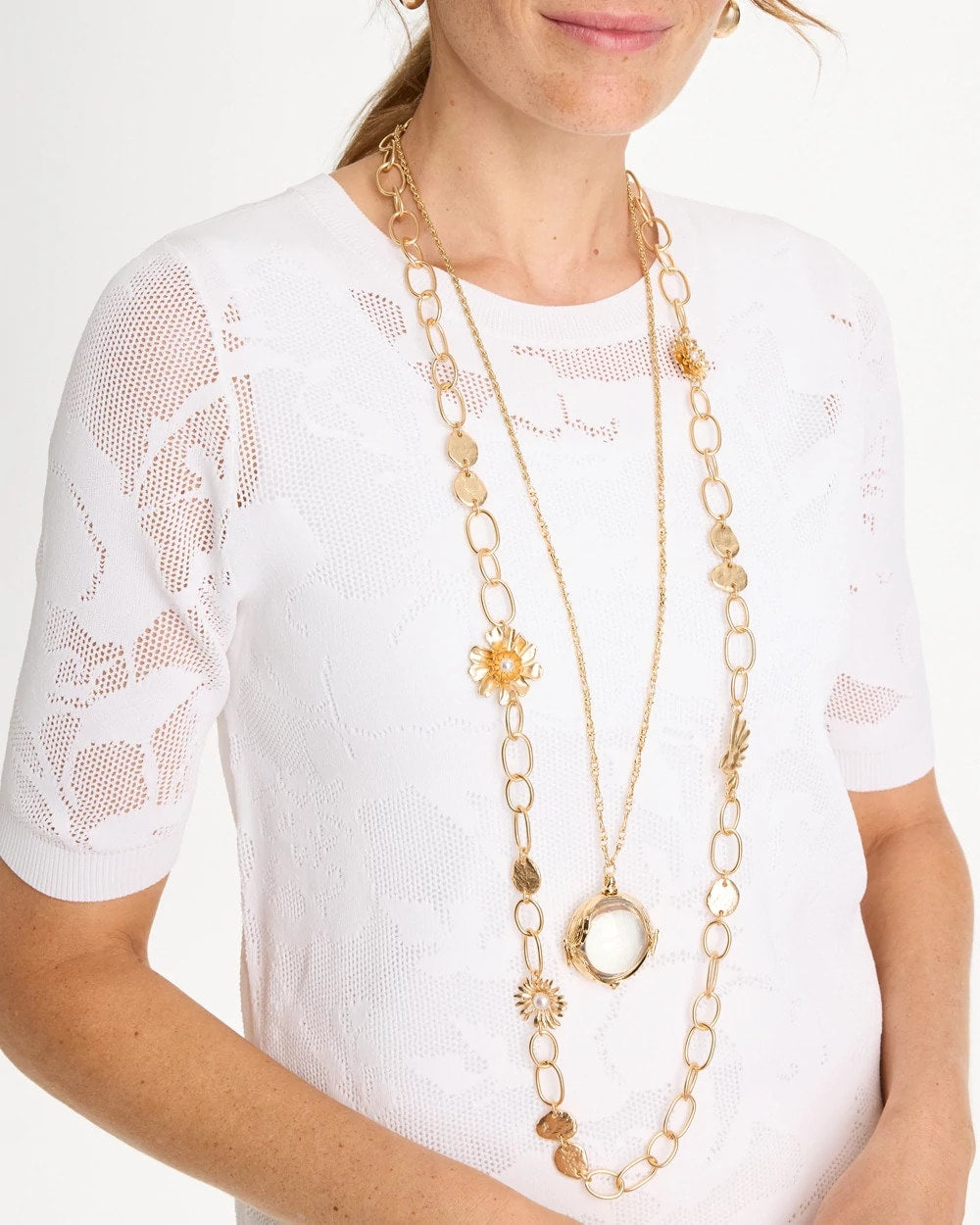 Chico's Flower Long Single-Strand Necklace Gold