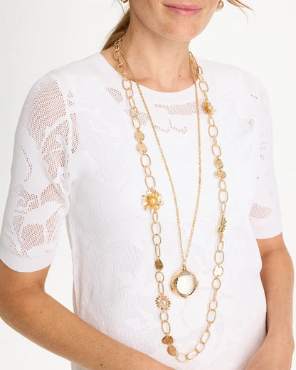 Chico's Flower Long Single-Strand Necklace Gold