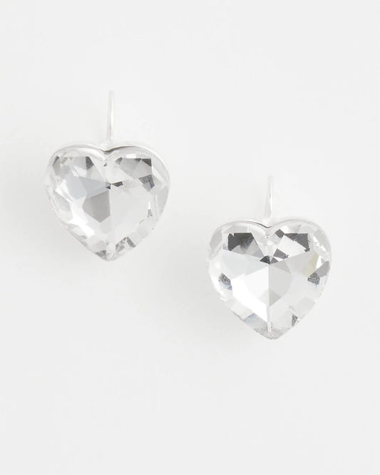 Chico's Crystal Heart Gem Drop Earrings Neutral