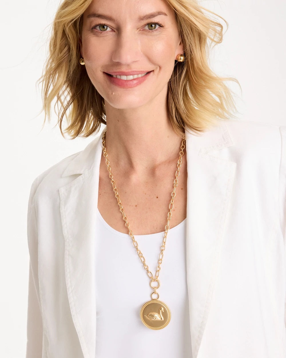 Chico's Reversible Swan Pendant Necklace Gold