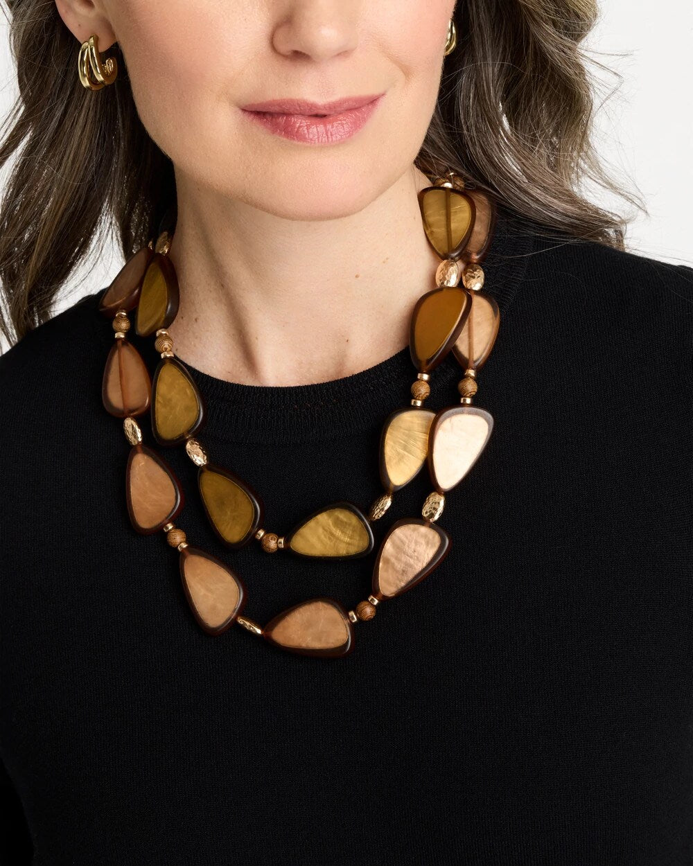 Chico's Neutral Double Strand Geo Necklace Neutral