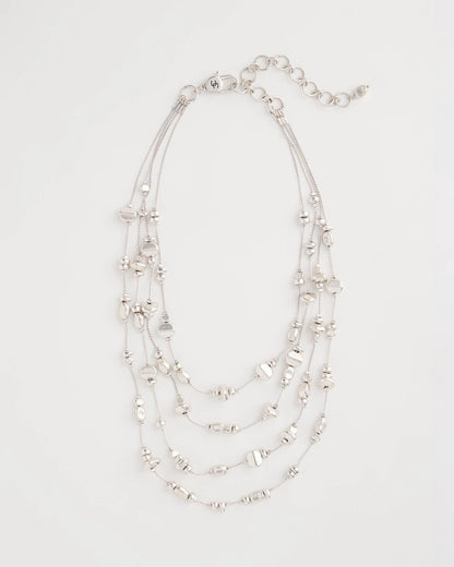 Chico's Silvertone Nugget Illusion Necklace Silver