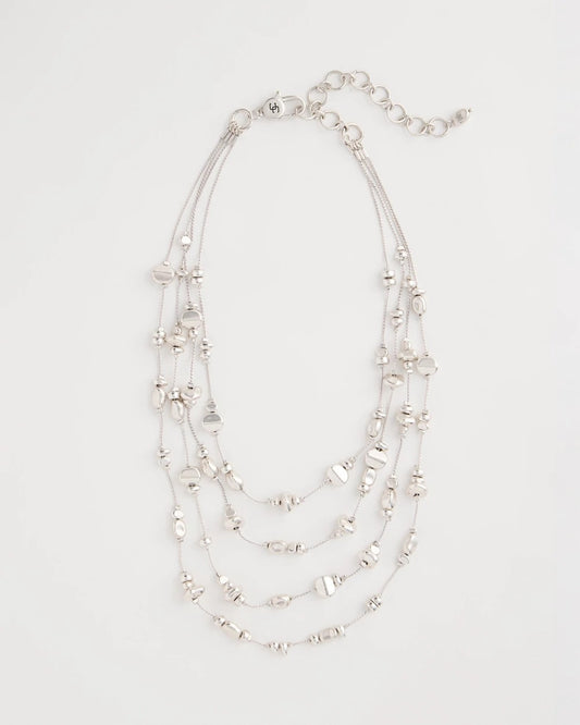 Chico's Silvertone Nugget Illusion Necklace Silver