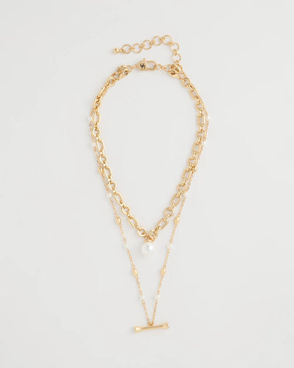 Chico's Toggle Bar Pearl Pendant Necklace Pearl