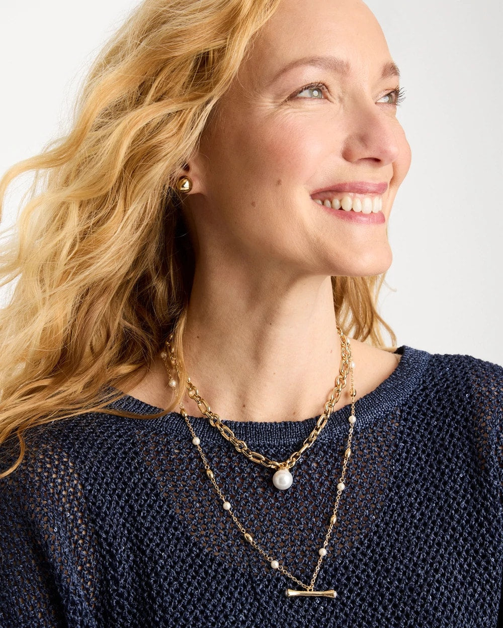 Chico's Toggle Bar Pearl Pendant Necklace Pearl