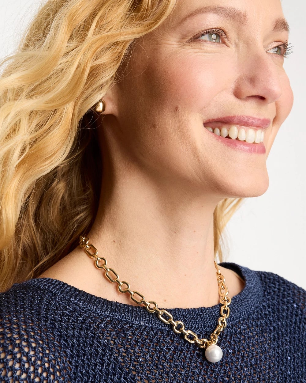 Chico's Toggle Bar Pearl Pendant Necklace Pearl