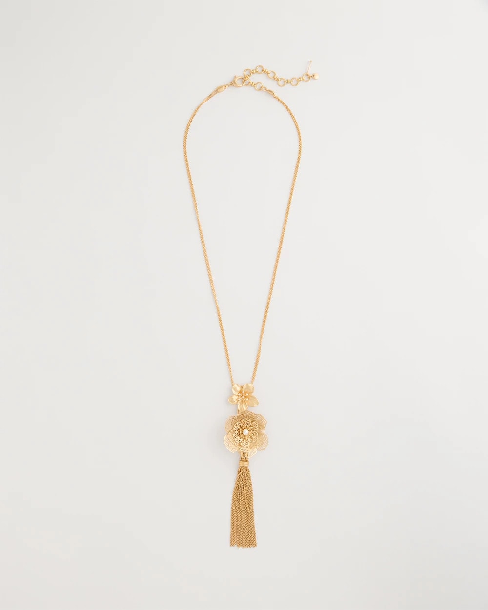 Chico's Filigree Flower Tassel Necklace Gold