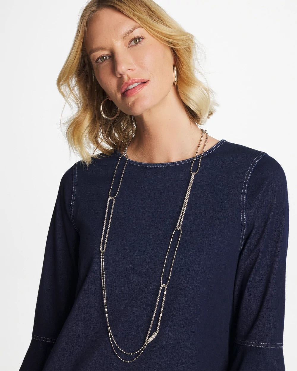 Chico's Long Silver Ball Chain Single Strand Silver