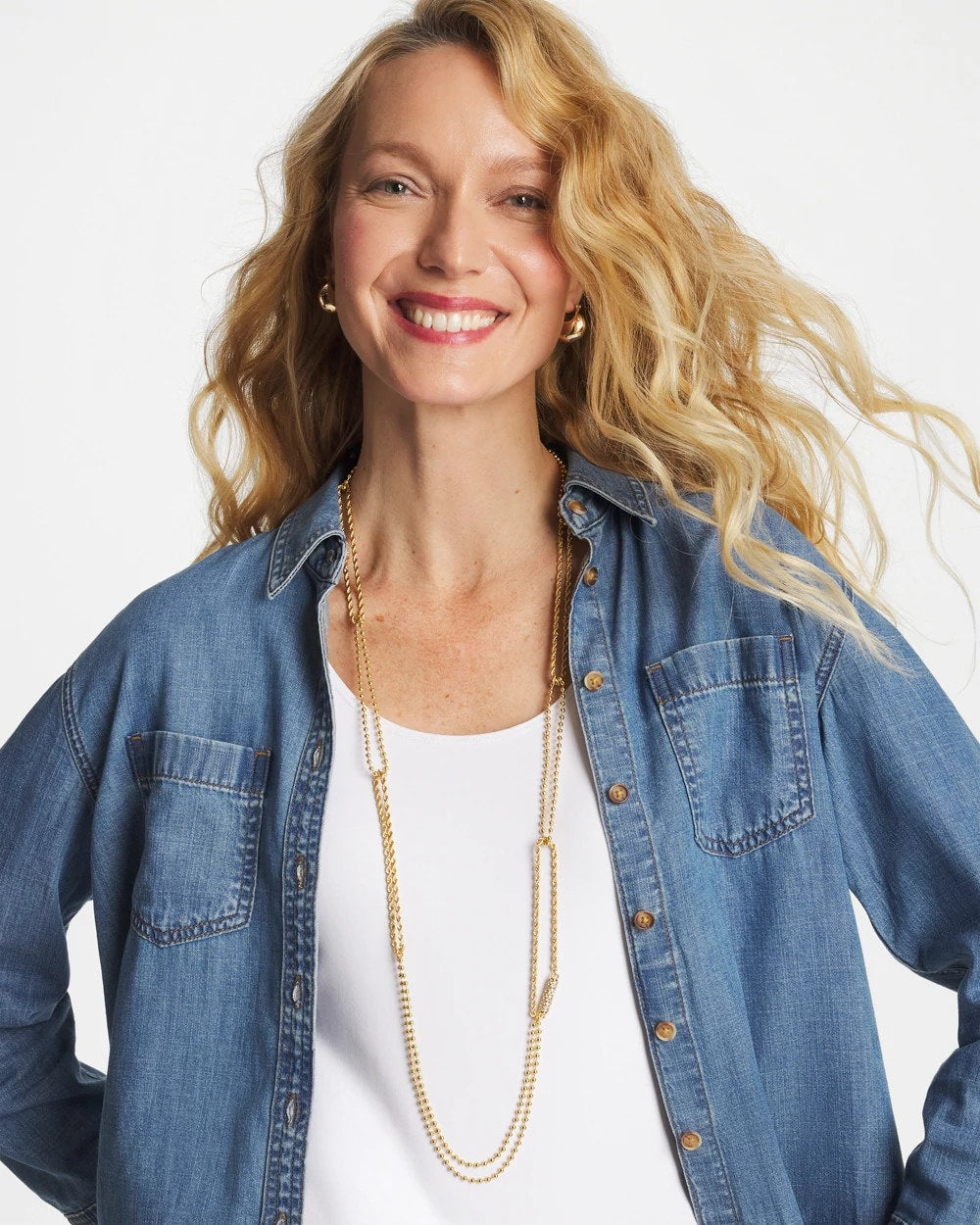Chico's Long Gold Ball Chain Single Strand Gold