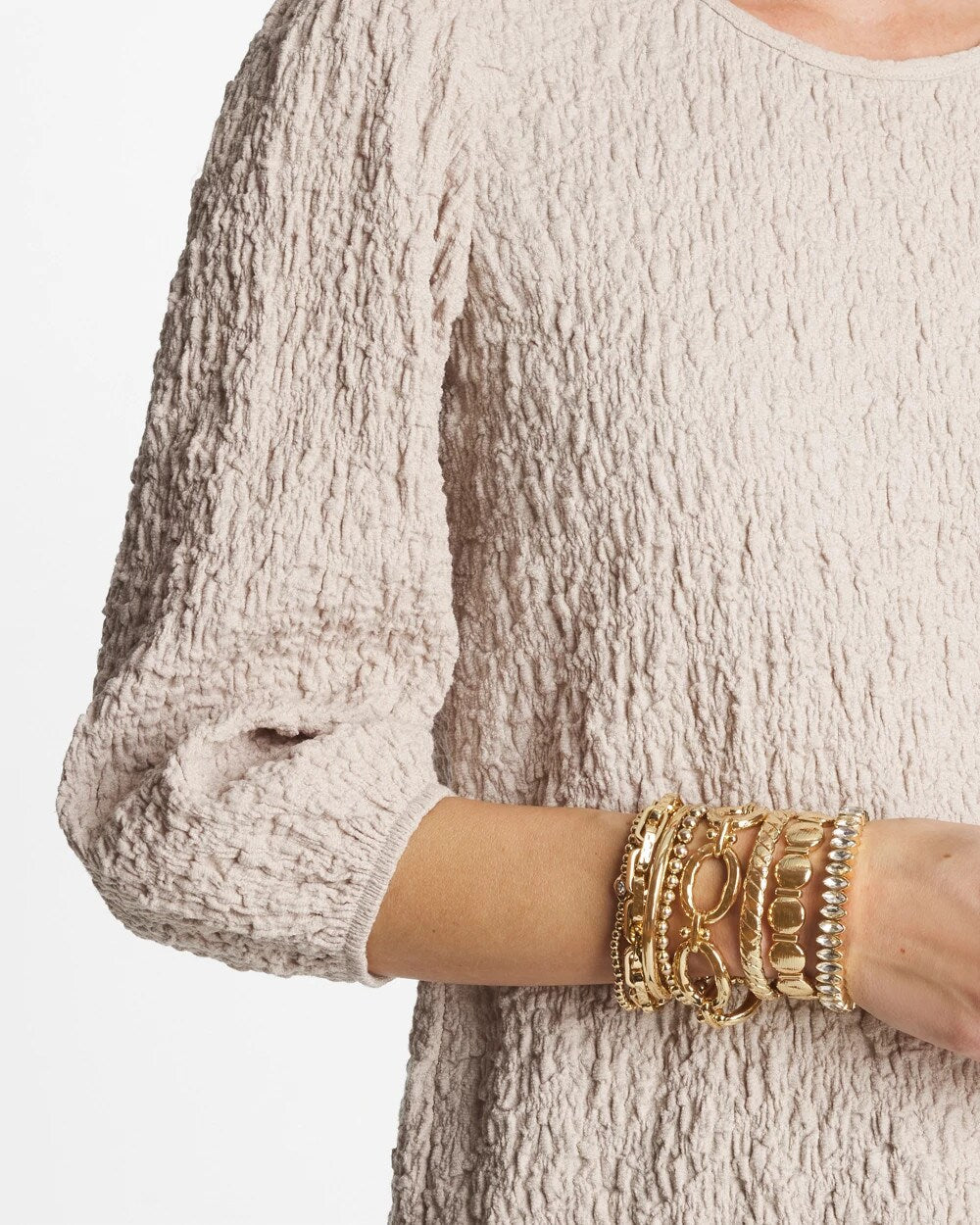 Chico's Textured Circle Stretch Bracelet Gold