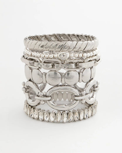 Chico's Silver Textured Circle Stretch Bracelet Silver