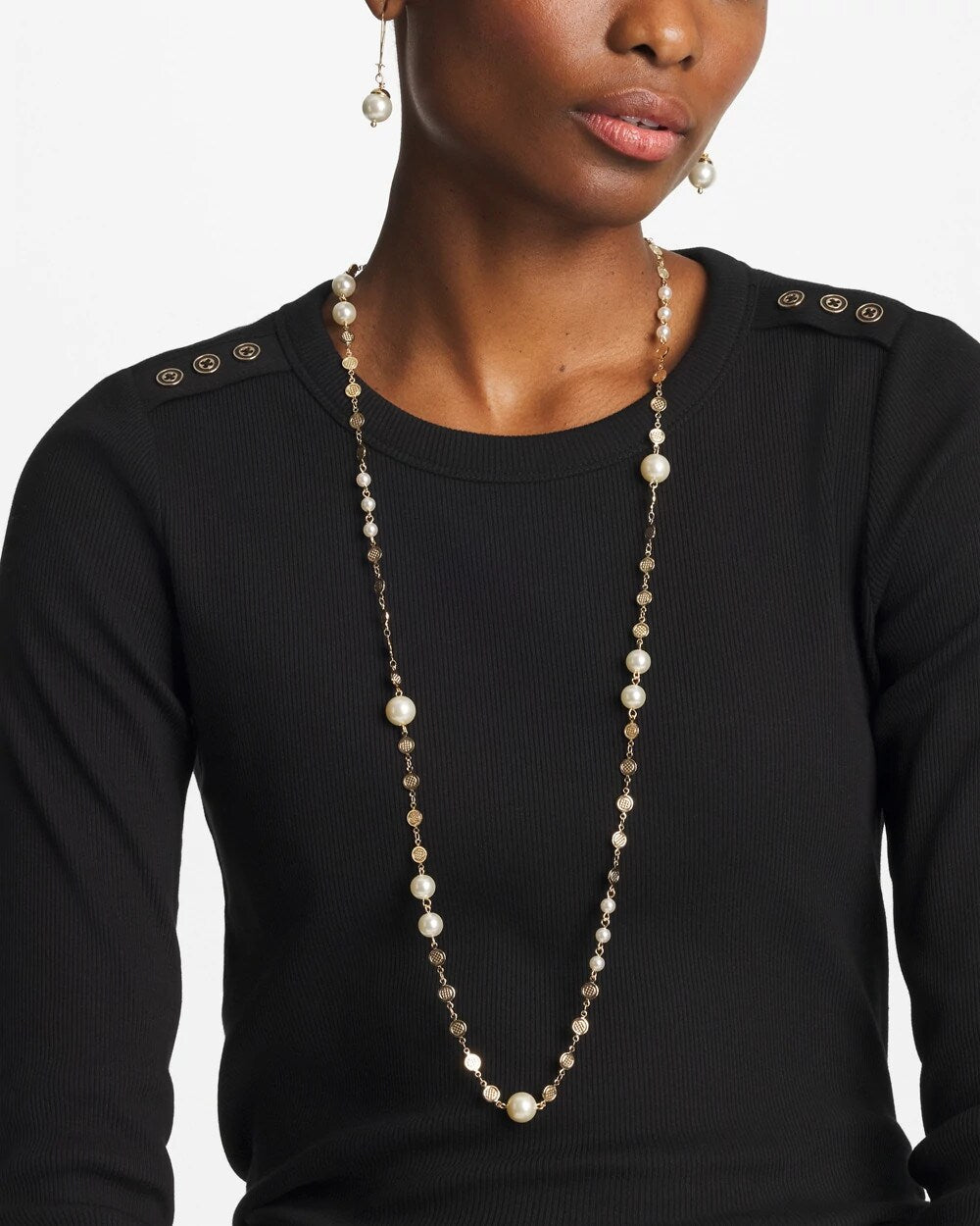 Chico's Pearl and Link Necklace Pearl