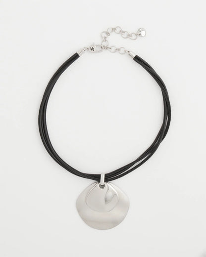 Chico's Silver Pendant On Cord Silver