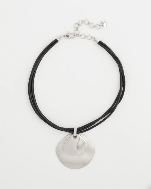 Chico's Silver Pendant On Cord Silver
