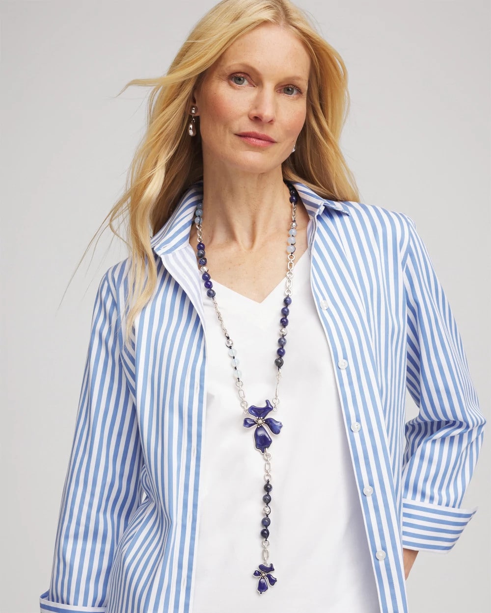 Chico's Blue Flower Long Y-Necklace Blue