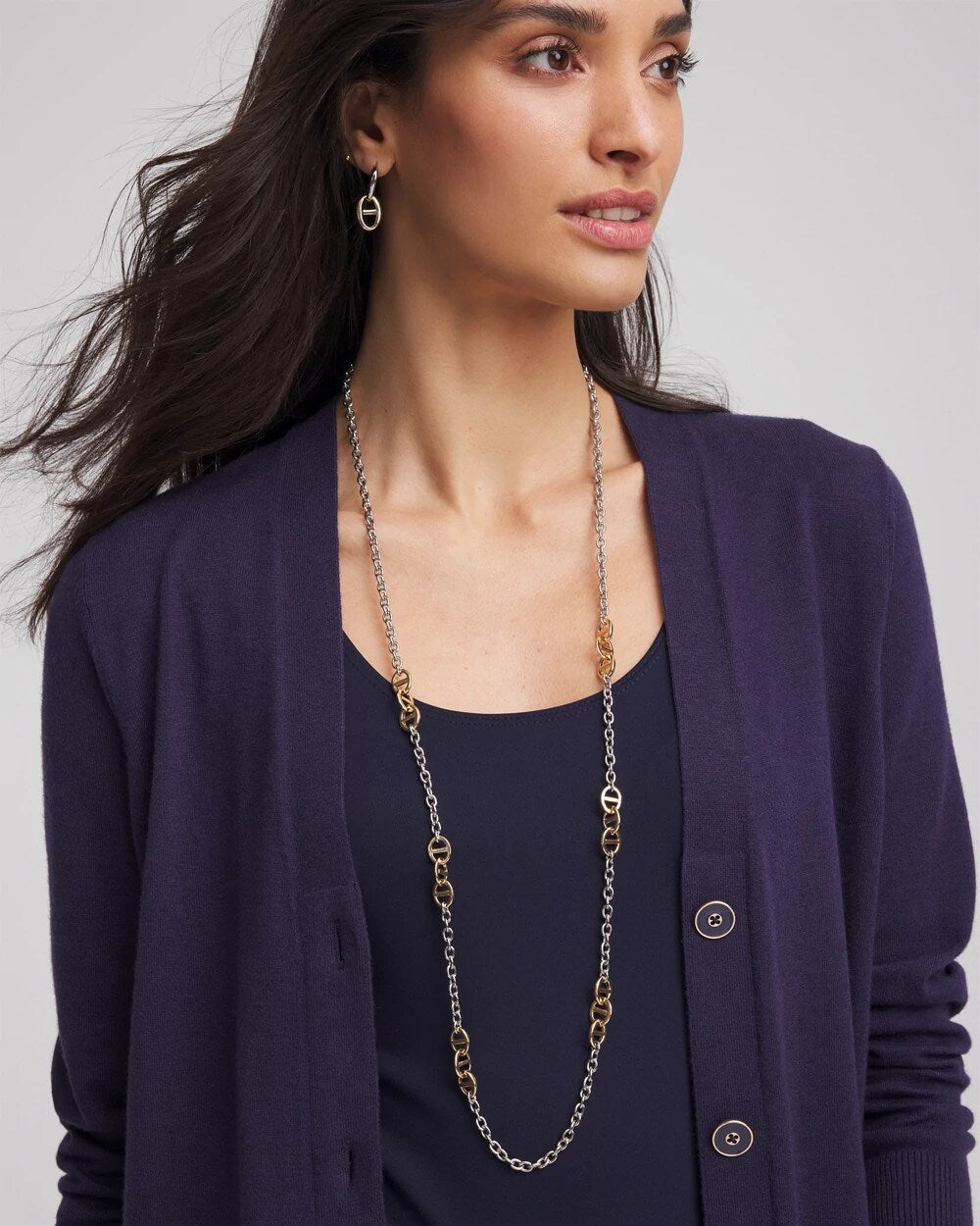 Chico's Mixed Metal Link Long Necklace Mixed Metals