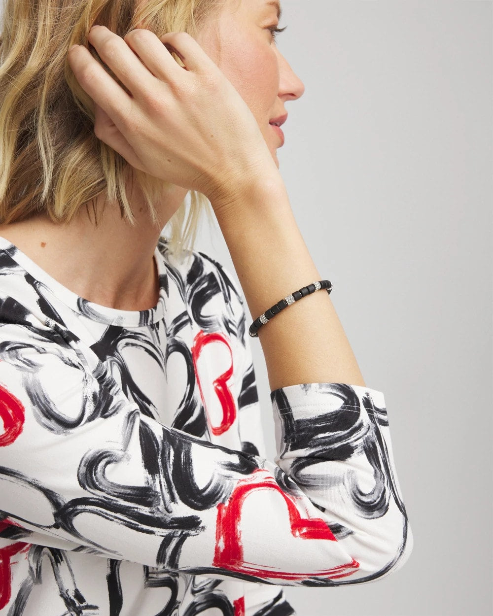 Chico's Black Barrel Bead Stretch Bracelet Black
