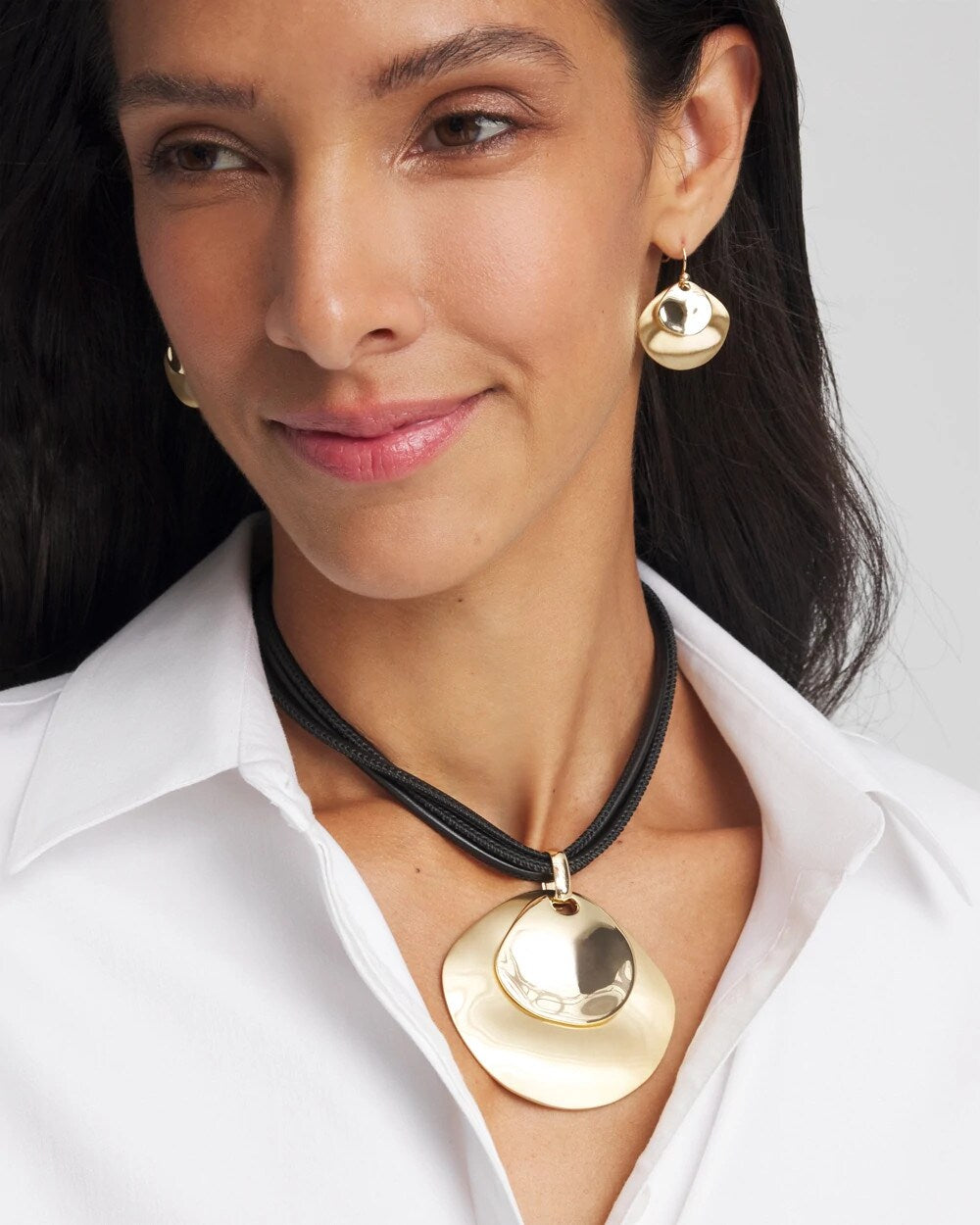 Chico's Gold Pendant On Cord Gold