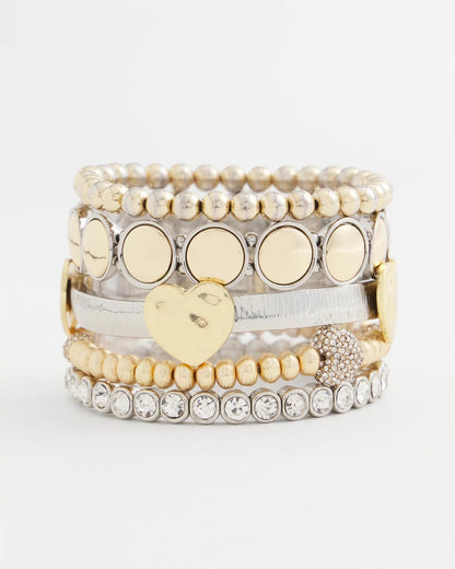 Chico's Mixed Metal Heart Stretch Bracelet Mixed Metals