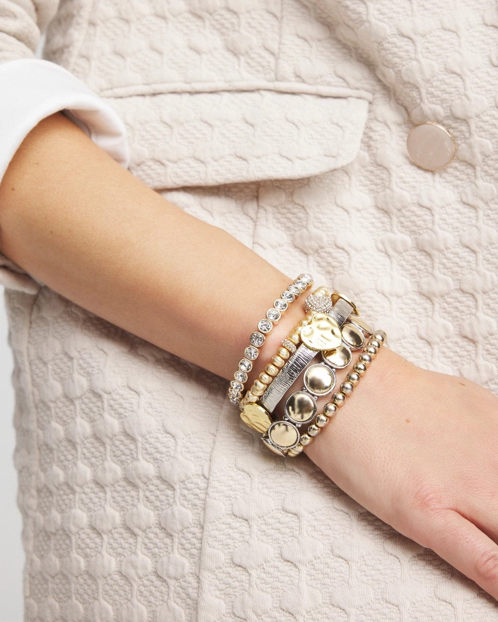 Chico's Mixed Metal Heart Stretch Bracelet Mixed Metals