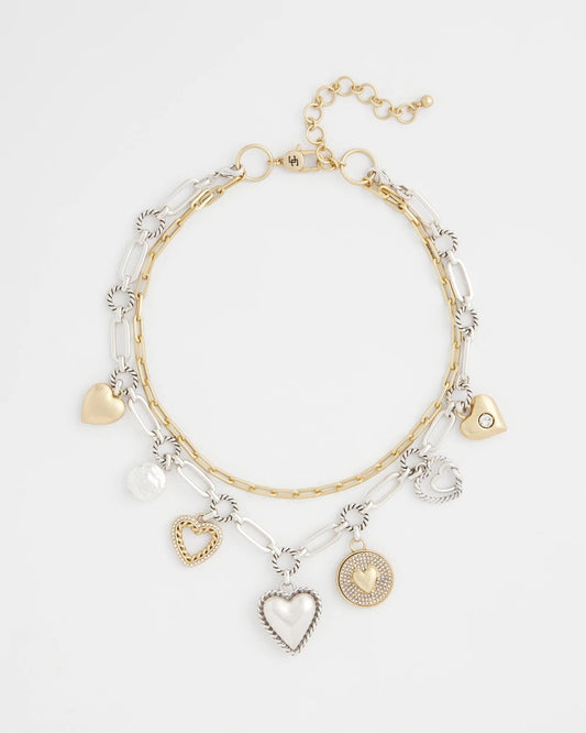 Chico's Mixed Metal Heart Charm Necklace Mixed Metals