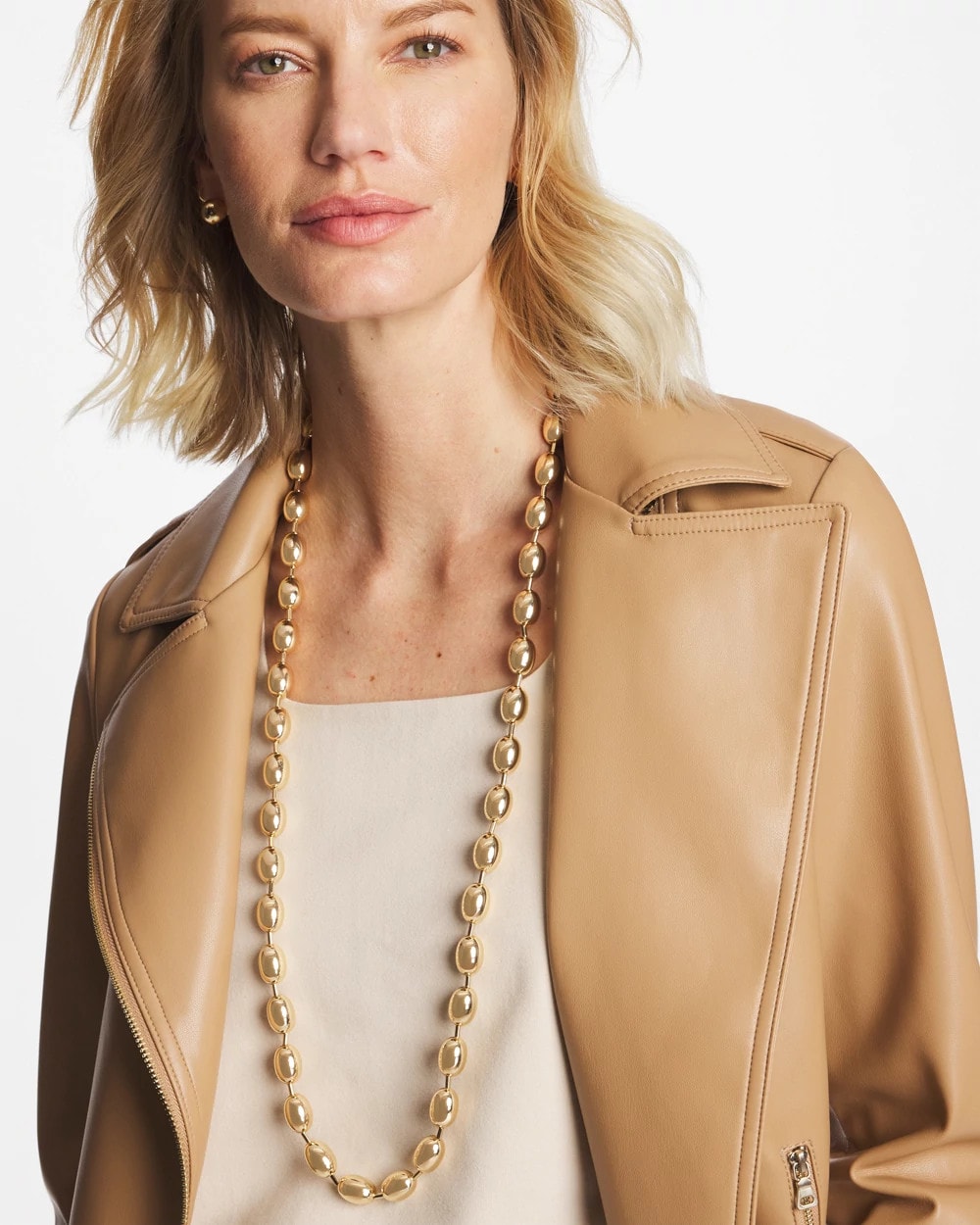 Chico's Gold Bead Long Single Strand Necklace Gold