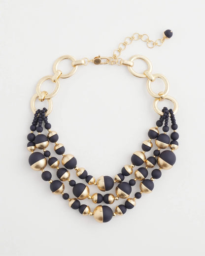Chico's Gold & Navy Bead Necklace Navy