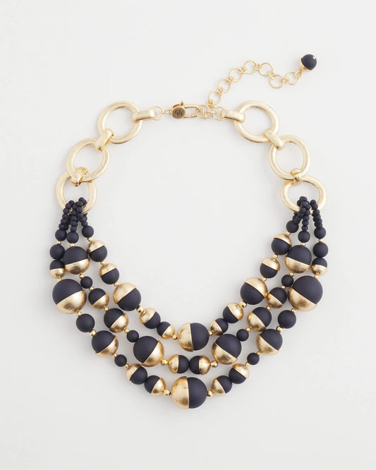 Chico's Gold & Navy Bead Necklace Navy