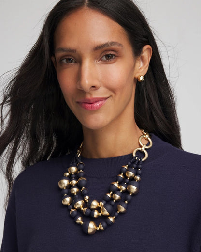 Chico's Gold & Navy Bead Necklace Navy
