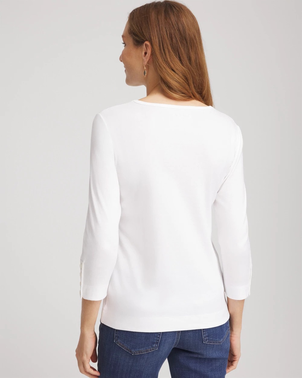 Chico's Pima Cotton Crewneck Button Tee Alabaster