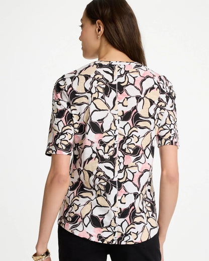 Chico's Printed Cotton Slub V-Neck Tee Black