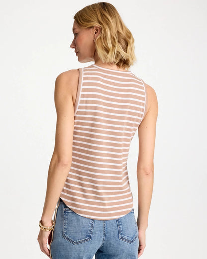 Chico's Striped High Neck Rib Tank Cattail Brown