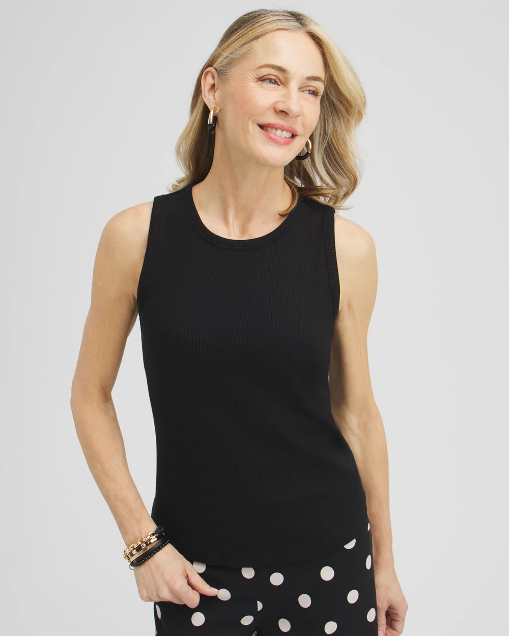 Chico's Ribbed High Neck Tank Black