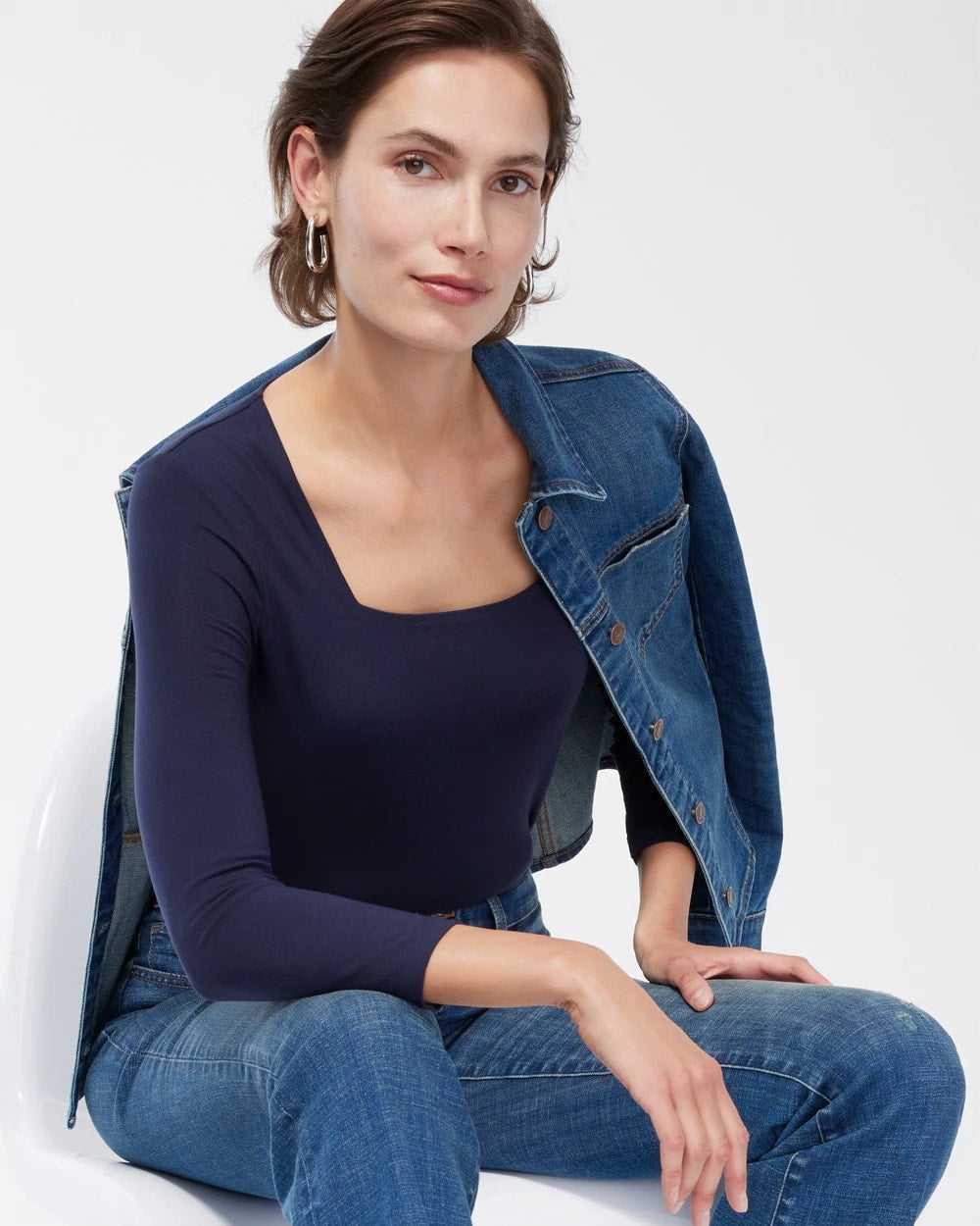 Chico's Touch of Cool™ Square Neck Tee Classic Navy