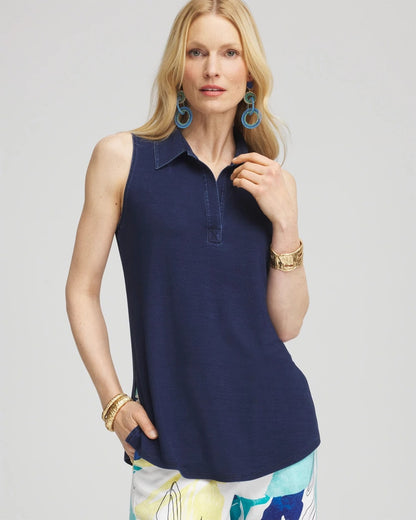 Chico's Denim Sleeveless Collared Tunic Riviera Authentic